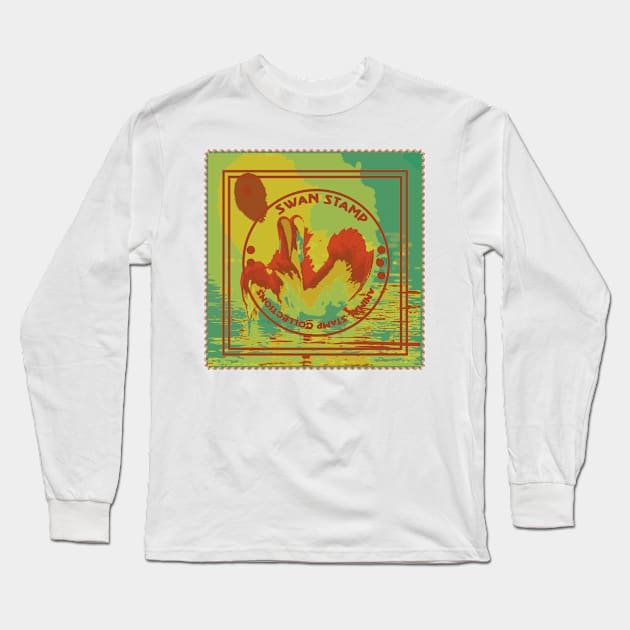 SWAN RUBBER STAMP POSTAGE Long Sleeve T-Shirt by Midhea